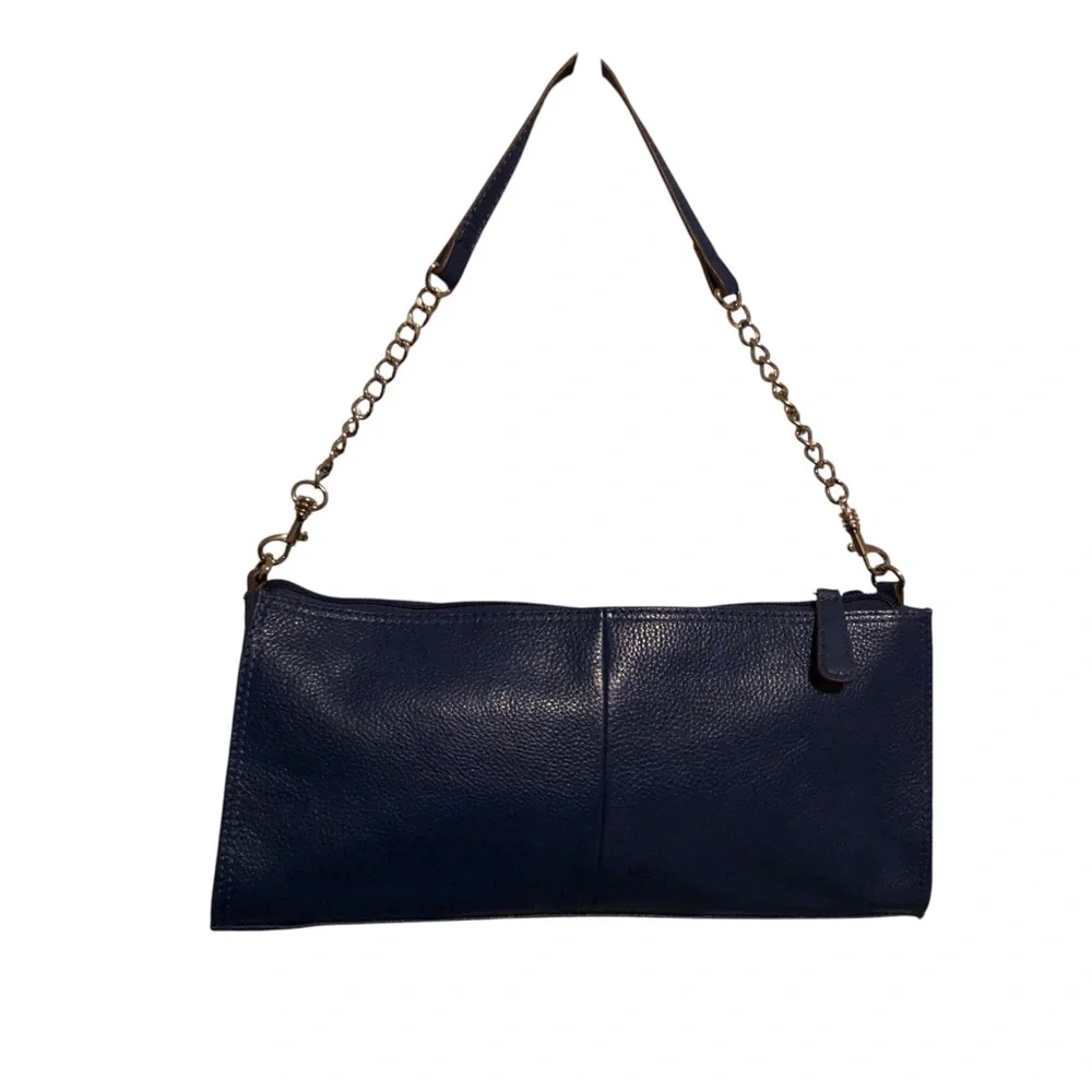 KATE LANDRY Royal Blue Genuine Leather‎ & Suede w/ Silver Hardware Handbag Purse - Picture 5 of 12